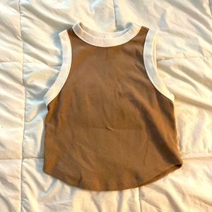 Brown and White no sleeve tight shirt